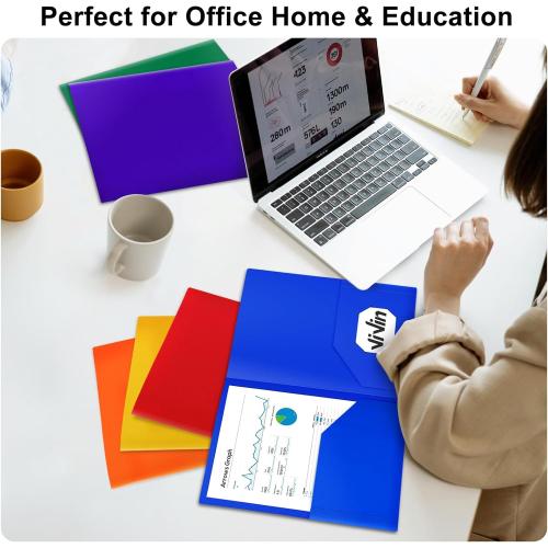 ViVin 60-Pack Red Plastic Folders with Pockets, Two Pocket Folders, Plastic Pocket Folders for School, Office and Home
