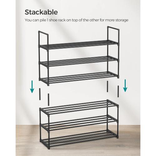 SONGMICS Shoe Rack, 3-Tier Shoe Organizer, Metal Storage Shelf, Upright or Upside Down, for 16-20 Pairs, Stackable, for Entryway, 11.8 x 36.2 x 21.7 Inches, Black ULSA303B02