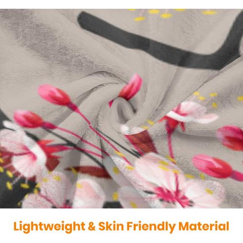 JOOCAR Flannel Throw Blanket Cardinals Birds Cherry Flowers Cozy&Soft Plush Blankets for Bed Couch Living Room Sofa Chair