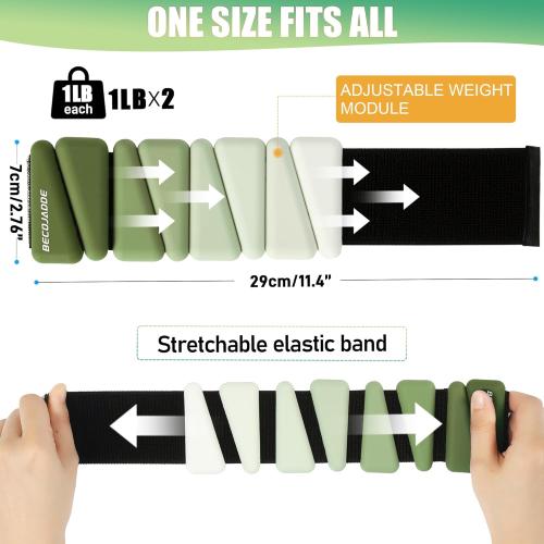 Green Ankle Weights for Women Wrist Weights Set of 2 (1 lb/2 lbs Each) Adjustable Arm Leg Weight for Womens Men Suitable for Walking Swimming Running Pilates Yoga Gym