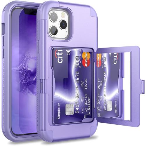WeLoveCase iPhone 12/12 Pro Wallet Case - Light Purple, Shockproof Defender, Credit Card Holder & Hidden Mirror, 6.1 inch