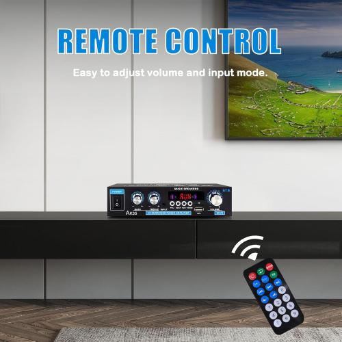 AK35 200W Stereo Audio Amplifier Bluetooth 5.0, 2.0 Channel Mini Amplifier Stereo Receivers with Bass & Treble Control,Home Amplifier w/AUX, USB, SD Card Input,Remote Control