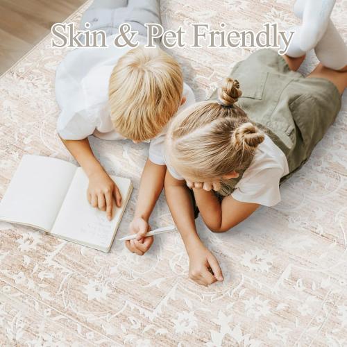 10x14 Area Rugs for Living Room Large Washable Rugs for Bedroom Floral Vintage Non-Slip Thin Area Rug Indoor Home Office Decor Beige