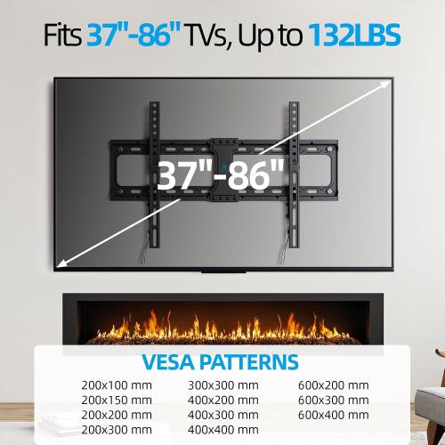 UL Listed Fixed TV Wall Mount for 37-86 Inch Screens, Low Profile TV Mount Fits 16, 18, 24 Studs, Wall Mount Bracket with Quick Release Lock, Max VESA 600x400mm, Holds up to 132 lbs by USX STAR