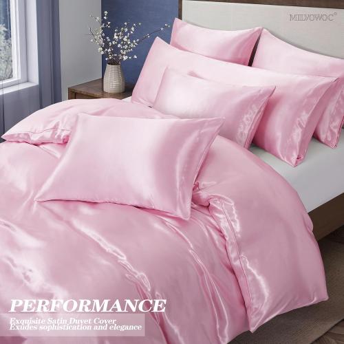 MILVOWOC 6 Pcs Blush Pink Satin Duvet Cover King Size Set, Silky Bed Duvet Cover Ultra Soft Comforter Cover, 1 Satin Duvet Cover, 1 Body Pillowcase, 4 Pillow Cases (No Comforter)