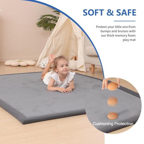 Baby Play Mat for Floor,1.3 Thick Memory Foam Tummy Time Mat,79×118 Extra Large Non Slip Crawling Mat for Toddlers,Infants,Kids,Yoga Mat,Tatami Style for Living Room(Dark Gray)