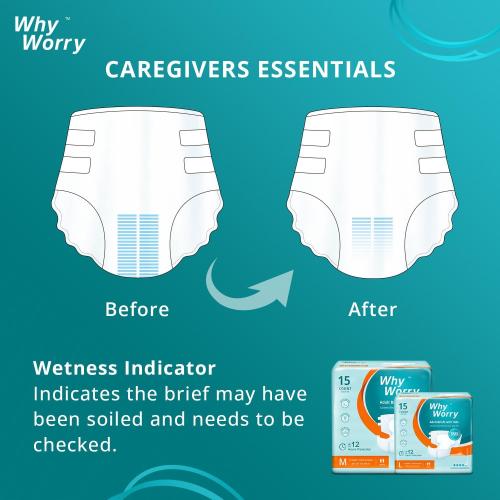WhyWorry Adult Diapers with Tabs, Disposable Incontinence Briefs for Women & Men with Maximum Absorbency, Adult Briefs for Incontinence Overnight, Odor Control, Unisex, XLarge, 15 Count