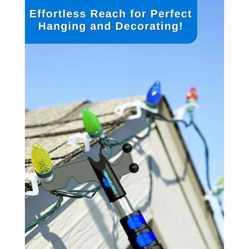 4-12 FT Telescopic Extension Pole W/Hook, Christmas Light Pole Hanger Tool, Telescoping Pole for Christmas Lights Installation, Lightweight and Sturdy Light Hanger Pole for Birdfeeders, String Lights