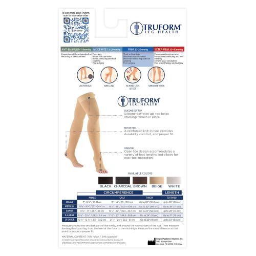 Truform 20-30 mmHg Compression Stockings for Men and Women, Thigh High Length, Dot-Top, Open Toe, Beige, Medium