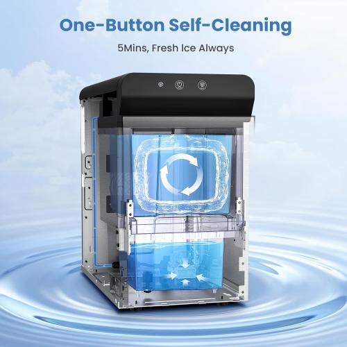 GREY AND BLACK Gevi V2.0 Countertop Gemi Nugget Ice Maker | Self-Cleaning Pellet Ice Machine | Stainless Steel Housing |16.7''H Fits Perfectly Under Wall Cabinet | Silver with Viewing Window