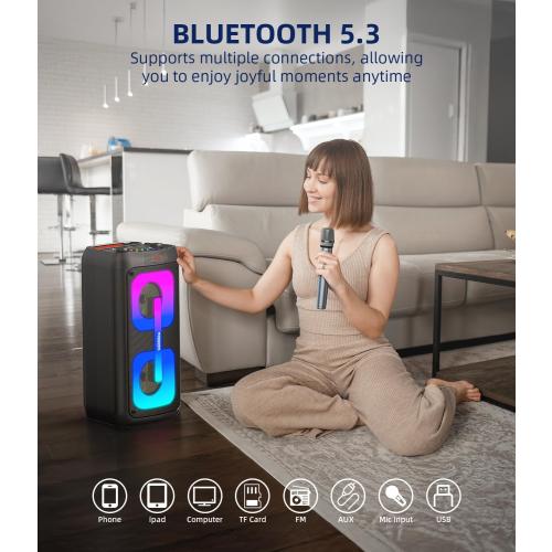 Karaoke Machine for Adults, Bluetooth Speaker with 2 Wireless Microphones, Portable PA System with Dicso Lights for Big Pary, Stage Subwoofers, Outdoor, Ideal Gifts for Family, Music Lover