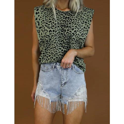 Size 2XL Snoly Women's Shorts Colored Rhinestone Sexy Summer High Waist Fringe Tassel Frayed Ripped Denim Jean Shorts