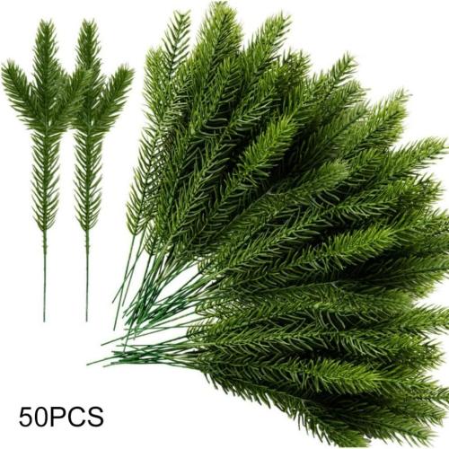Artificial Pine Branches Fake Greenery Pine Needle Picks Plants for DIY Garland Wreath 60PCSArtificial Branch