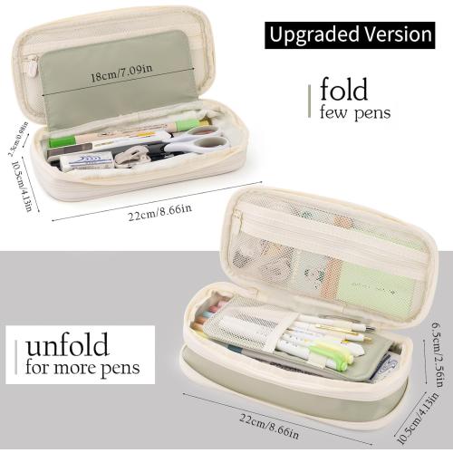 EASTHILL Big Capacity Pencil Case Large Pencil Pouch Stationery Pen Bag for Teen Girls-Green
