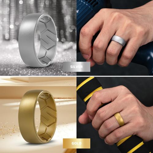 Egnaro Men's Silicone Rings 8mm Wide 2.2mm Thick Rubber Wedding Bands, 1/4/5/6/7 Multipack of Breathable Patent-Pending Design