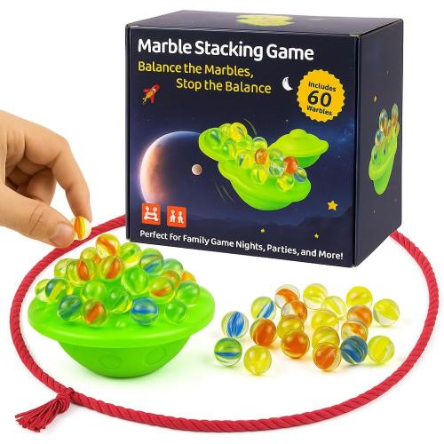 Wobble Ball Marble Balance Game for Kids & Adults – Exciting Family Challenge and Fun Party Game with 60 Marbles, Great Gift for Holidays and Birthdays, Ages 8 , 1–4 Players