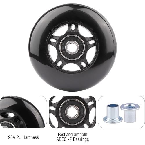 2-Pack PU Luggage Suitcase Replacement Wheels Repair Kit w/ABEC-7 Bearings and 6mm Axles for Trolley Carry-on Roller Travel Bag (76 * 24mm)