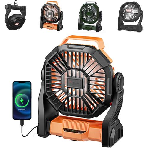Camping Fan Rechargeable, Rechargeable Fan 20000mah Battery Powered Fans with LED Lantern and Hook, Camping Essentials for Tent, Travel, Car (Orange)