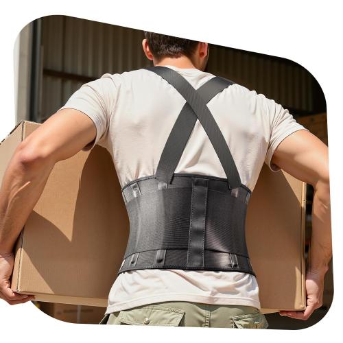 Medical-Grade Work Back Brace with Adjustable Shoulder Straps [Stronger Support & Breathable Mesh] Lower Back Support Belt for Men Women - Pain Relief for Lifting, Warehouse, Construction & Moving