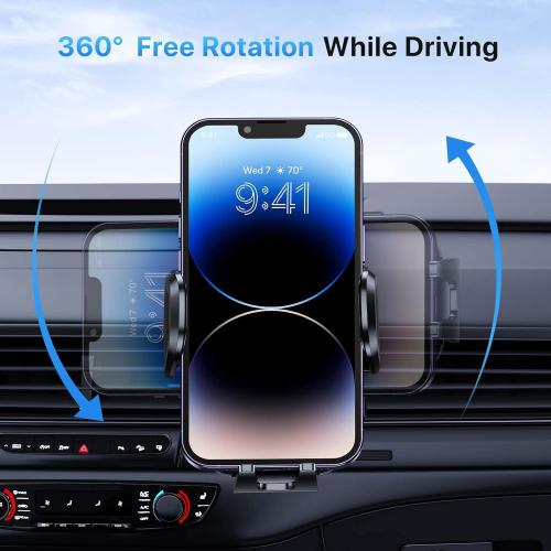 Miracase Phone Holders for Your Car with Upgraded Double Metal Hook Clip, Air Vent Cell Phone Car Mount, Universal Automobile Cradle Fit for iPhone Android and All Smartphones, Light Black