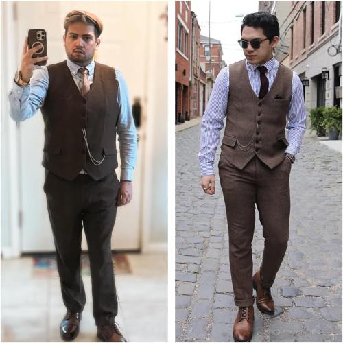 Size 38 x 30 Ceehuteey Men's Retro Dress Suit Pants Thick Wool Flat Front Herringbone Tweed Trousers