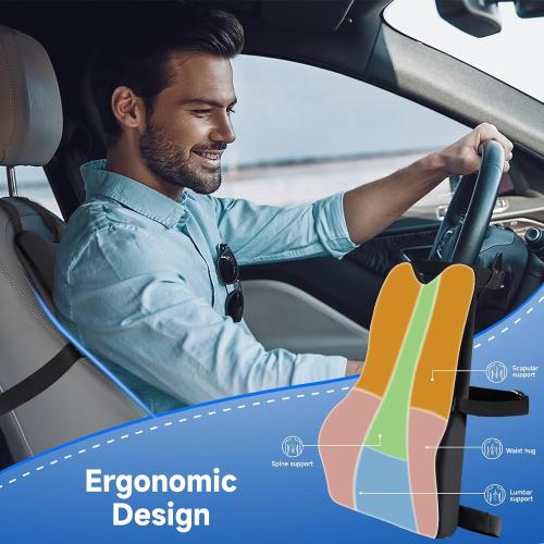 Lumbar Support Pillow for Car Truck Accessories Gifts for Mom Dad Memory Foam Back Support for Driving Seat Lower Back Cushion, Lumbar Comfort for Long Drivers Back Pain Relief, with Adjustable Straps