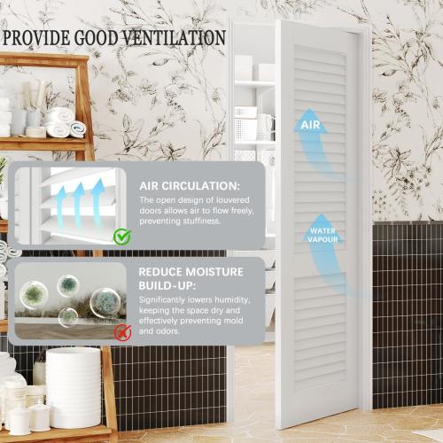 Louvered Interior Door, 32'' x 80'', Pre-Finished French Doors, Suitable for Closets/Bathrooms/Laundry Rooms/Storage Rooms, Single Louvered Closet Door Panel (Hinges Not Included)