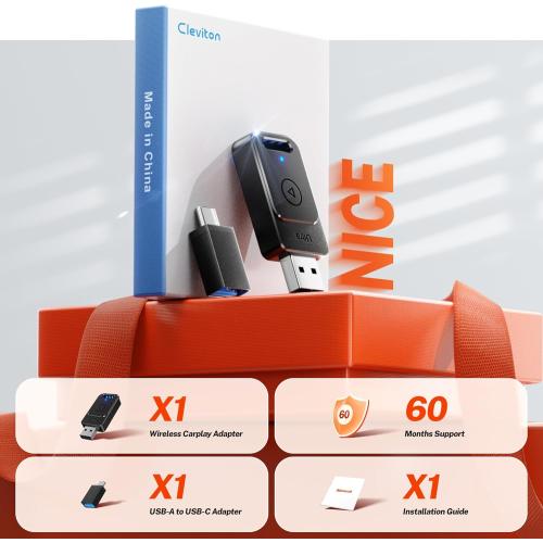 Wireless Adapter, 3X Fast Auto-Connect, No Latency, Plug&Play, Wireless Carplay