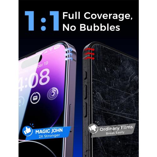 MAGIC JOHN 2 Pack for iPhone 14 Pro Max 6.7 inch Tempered Glass Screen Protector, Auto Dust-Elimination Installation, Bubble Free, Dynamic Island Compatible, HD Clear, Easy Installation