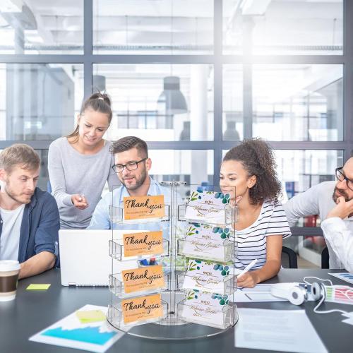 Qunclay Acrylic Business Card Holder Multi Slot Card Organizer Plastic Rotating Clear Sticker Holders Multi Pocket Rotating Countertop Organizer Display(24 Pocket)