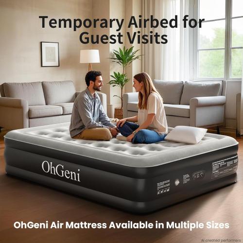 OhGeni Air Mattress Queen with Built in Pump, 18 Raised Blow up Bed, 800lb