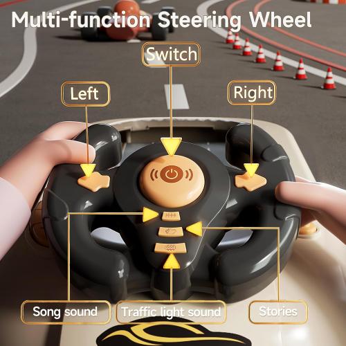 Car Adventure Toy with Steering Wheel,Musical Steering Wheel Toys,Interactive Simulation Driving Toddler Simulated Driving Racing Car for Kids 4-6,for Kids Girls Xmas Birthday Gifts(White)
