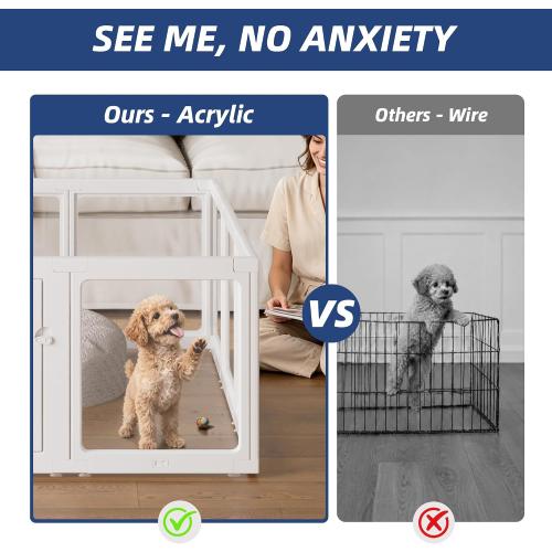 Clear Acrylic Dog Playpen Indoor, Puppy Cat Small Pet Play Pen, Pet Cat Playpen for Rabbits, Dog Fence Crate Kennel Whelping Cage (24, White, 10 Panels)