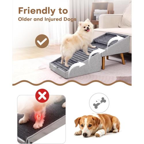 Dog Stairs for Small Dogs 17.13 H, 4-Step Doggie Ramp for Couch Bed Sofa and Chair, Foldable 2 in 1 Wooden Pet Steps for Puppy Medium/Large Dogs and Cats, Split Ottoman Design