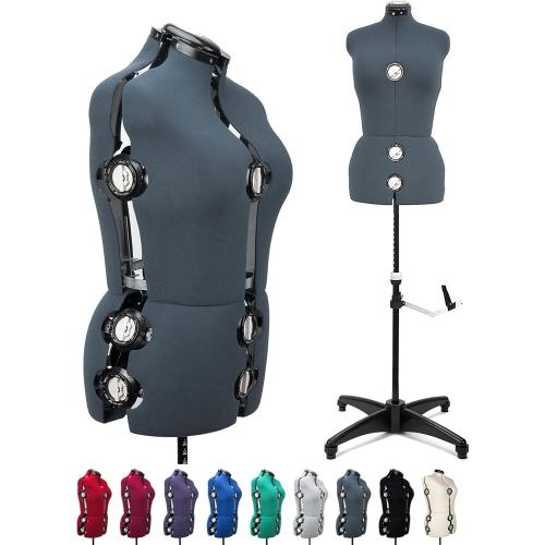 BHD BEAUTY Dark-Gray 13 Dials Female Fabric Adjustable Mannequin Dress Form for Sewing, Mannequin Body Torso with Tri-Pod Stand, Up to 70 Shoulder Height. (Large)