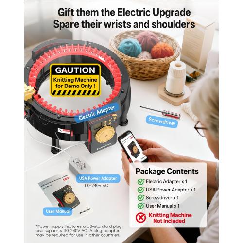 [2025 Upgraded] zestwrench Electric Knitting Machine Adapter for Addi Knitting Machine 46, LCD Panel & Row Counter, Flat/Circular Dual Mode, Variable Speed Motor Accessories for Most Yarns