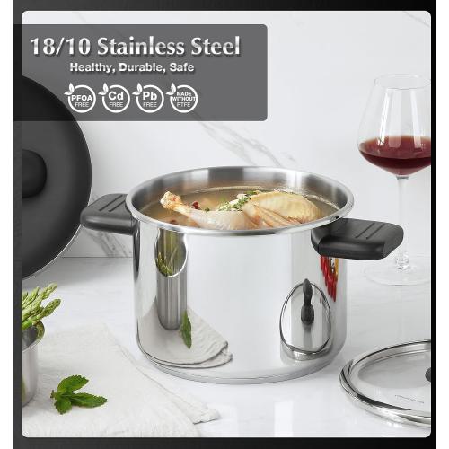 KOCH SYSTEME CS Stainless Steel Pressure Cooker 8.5QT, Olla de Presion, 18/10 Stainless Steel Pressure Cooker, Easy One-Press Lock, Stovetop Pressure Cookers, Induction Ready, Glass Lid & Steamer