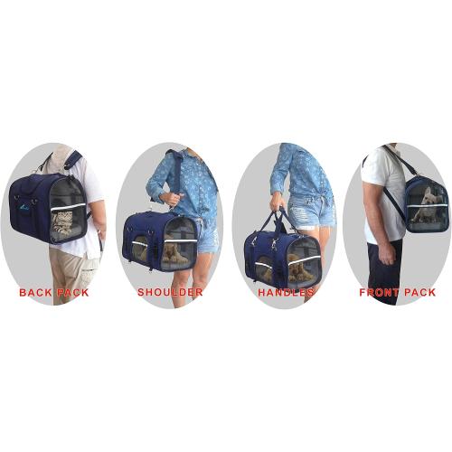 6-in-1 Sturdy Pet Carrier Backpack, Front Pack, Shoulder Bag, Pet Hand Bag, Car Seat Crate, Soft-Sided pet Carrier, Small Dog & Cat Travel Carrier, Size Medium for Pets 14-16 Long