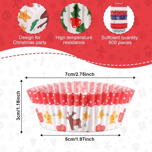 600 Count Christmas Cupcake Liners Muffin Cups Colorful Paper Disposable Cupcake Holders for Christmas Themed Party Decorations and Holiday Decorations(Charming Series)