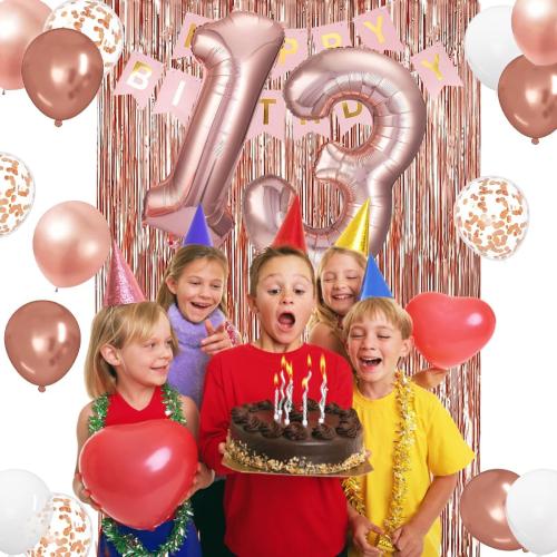 13th Birthday Decorations for Girls, Rose Gold 13th Birthday Banner, Balloon, Cake Topper, Sash and Crown, Happy 13th Birthday Party Decorations for Girls