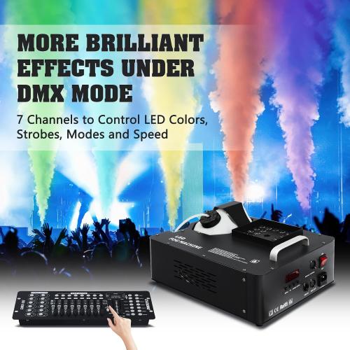 1500W Fog Machine for Halloween, DMX RGB 3 in 1 24 LED Smoke Machine Stage Lighting Vertical Spray with Remote Control