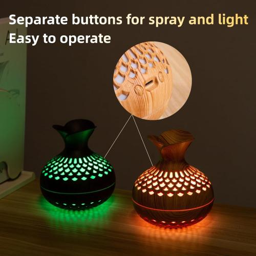 Colorful Cool Mini Humidifier, Flower Shape Humidifier,USB Personal Desktop Humidifier for Car, Office Room, Bedroom,etc. 2 Mist Modes, 7 colors,Super Quiet (Darkwood)