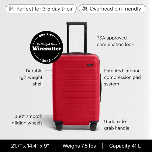 Away The Carry-On Luggage, 22-inch Lightweight Hardside Spinner Suitcase | Durable & Lightweight, Premium 360° Spinner Wheels, Interior Compression System, TSA-Approved Lock, Cherry Red