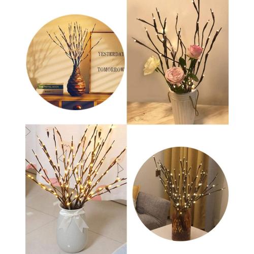 LED Branch Lights, Battery Powered, Warm White, Brown, Plastic, 20 LED, 5 Bendable Poles, 25 Inches, Modern Office Decoration