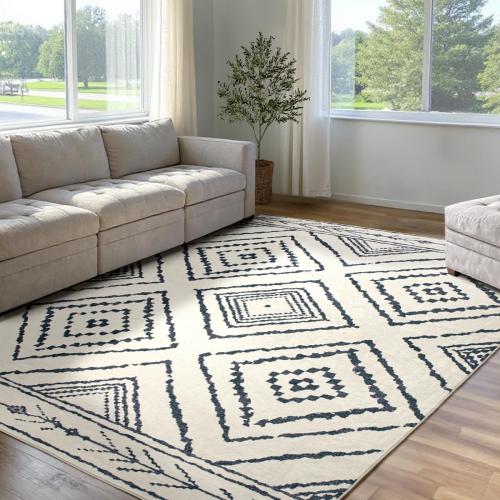 Area Rug 5x7 Rug Machine Washable Non-Slip Low Pile Print Pattern Western Rug for Living Room Bedroom Entryway Tribal Series -Navywhite/Black