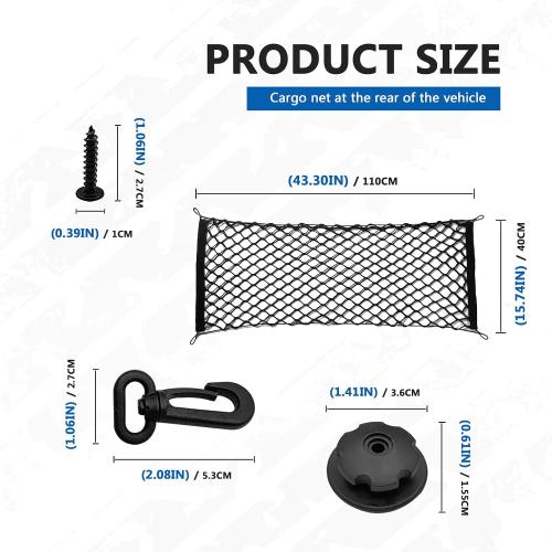 Car Rear Cargo Net Exterior Accessories, Adjustable Elastic Trunk Cargo Storage Organizer Net, Nylon Mesh Double-Layer with Hooks Compatible with Car, Trucks, SUV (39.4x 15.7)