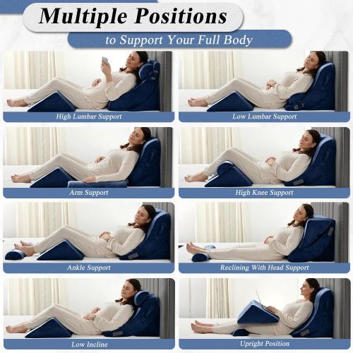 Axelrod 4PCS Orthopedic Bed Wedge Pillow Set, Post Surgery Foam for Back, Neck and Leg Pain Relief Comfortable & Adjustable Pillows- Anti Snoring, Heartburn, Acid Reflux & GERD Sleeping Dark Blue