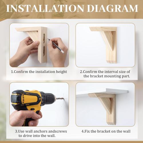 Cinnvoice 4 Pcs Wood Corbels Wooden Shelf Brackets 1.8 W x 5.9 D x 5.9 H Rustic Solid Wood Corbels Decorative Pine Shelf Bracket for Doorway Countertop Kitchen Cabinet Book Shelves(Natural Color)