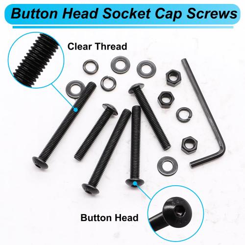 200PCS Black M5 Button Head Hex Socket Cap Screws, M5 x 30/35/40/45/50mm Metric Screws Bolts Nuts Washers Assortment Kit, 10.9 Grade Alloy Steel