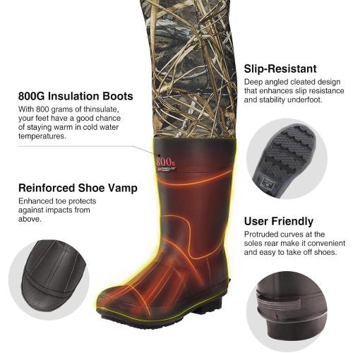 TIDEWE Chest Waders, Hunting Waders for Men with 800G Insulation, Waterproof Neoprene Camo Bootfoot Wader